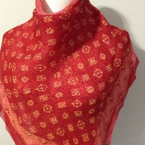 Handmade Red Silk Square Scarf - JS 004